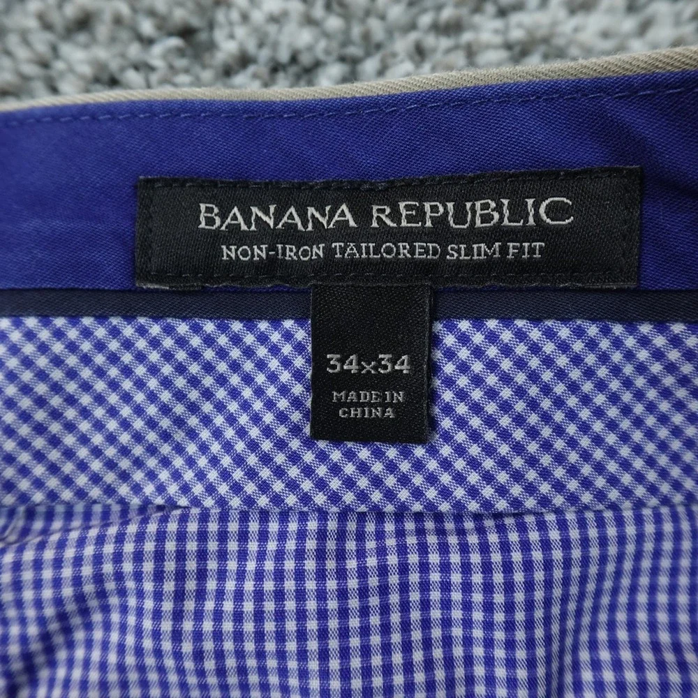 Banana Republic Pants Mens 34X34 Beige Brown Chino Trouser Slim Fit Flat Front